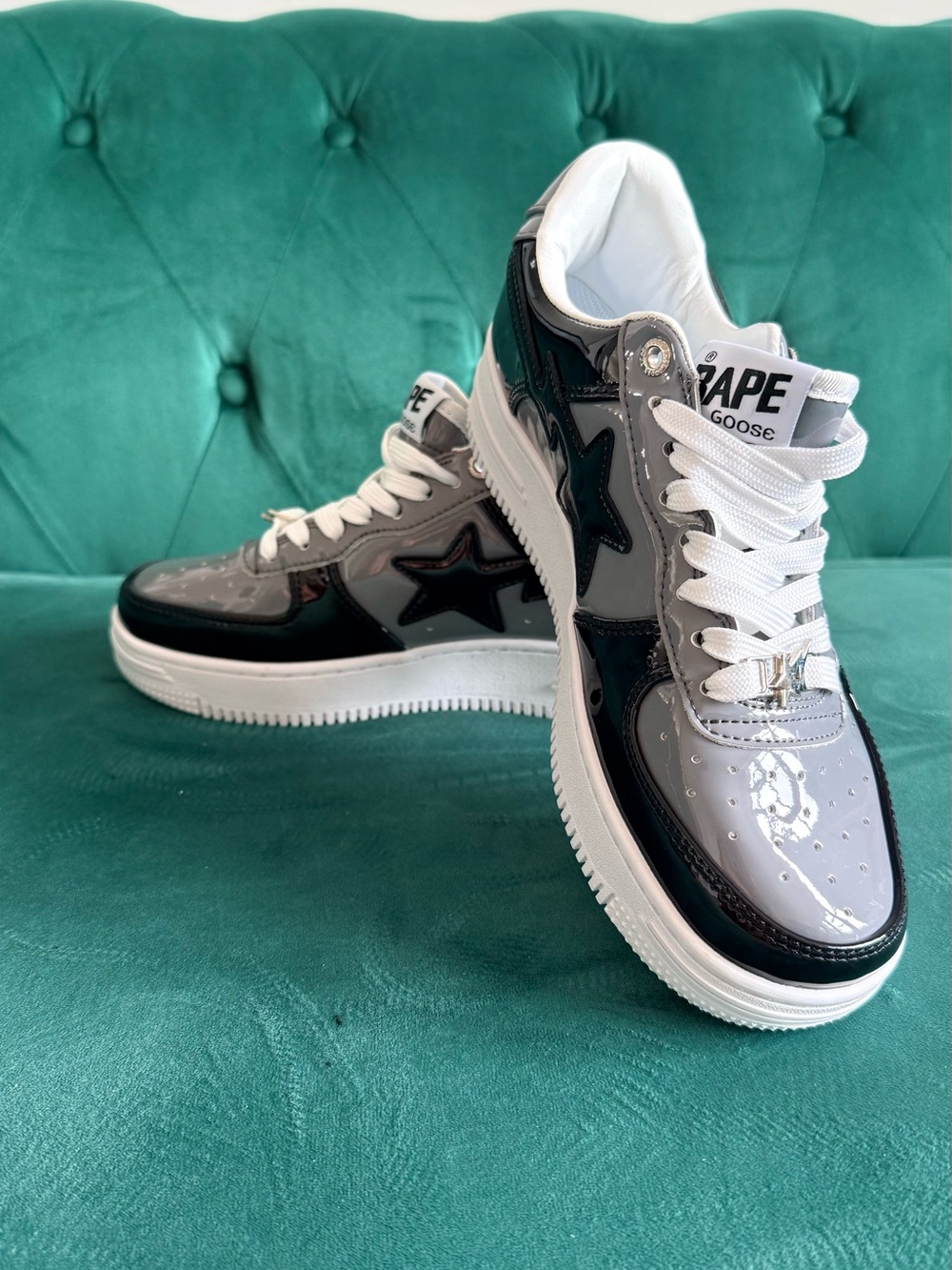 Bape Patent Low-Top Sneakers in White & Black